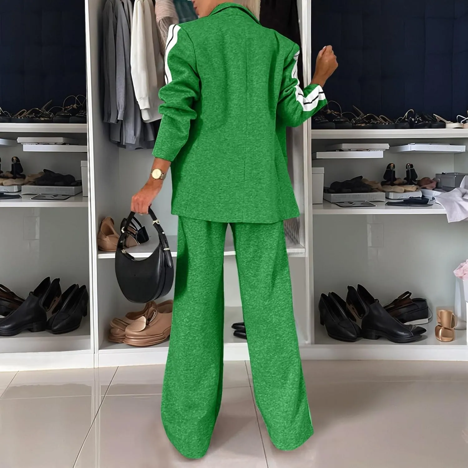 2 Piece Blazer Outfits for Women Comfy Oversized Jacket Wide Leg Pants Suits Notch Lapel Casual Business Dressy Sets
