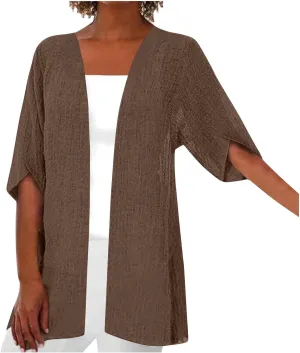 2025 Lightweight Cardigans for Women Summer Casual Half Sleeve Kimono Loose Open Front Blouse Top Plus Size Outfits