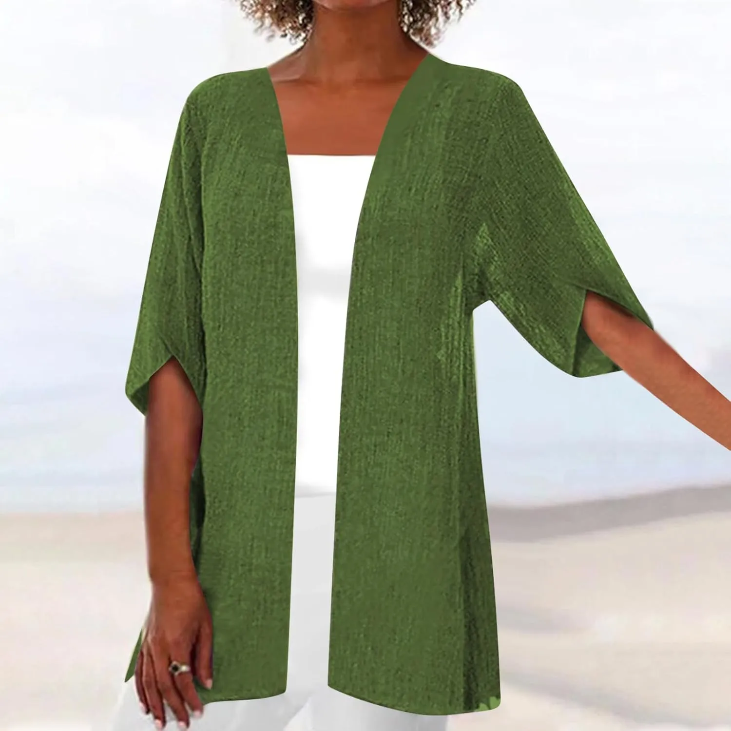 2025 Lightweight Cardigans for Women Summer Casual Half Sleeve Kimono Loose Open Front Blouse Top Plus Size Outfits
