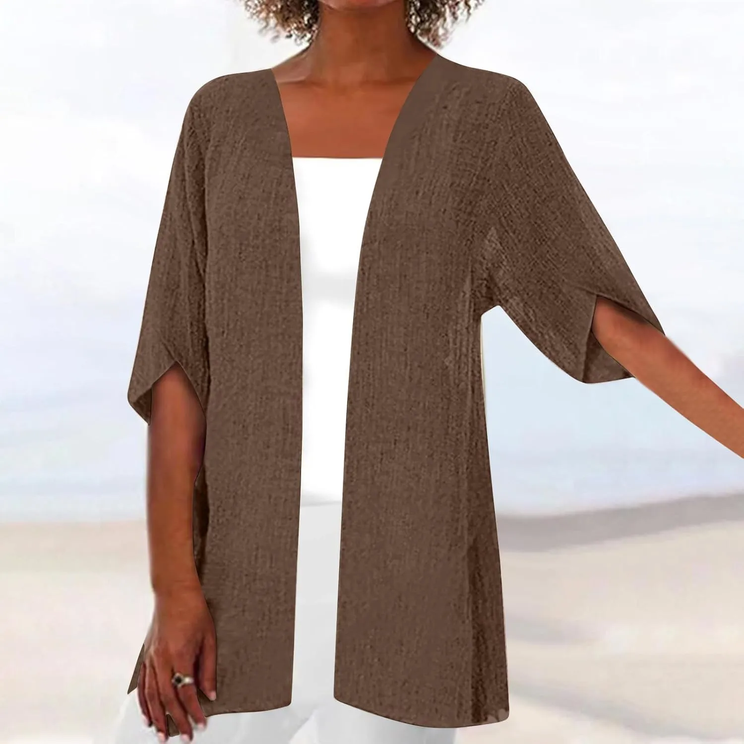 2025 Lightweight Cardigans for Women Summer Casual Half Sleeve Kimono Loose Open Front Blouse Top Plus Size Outfits