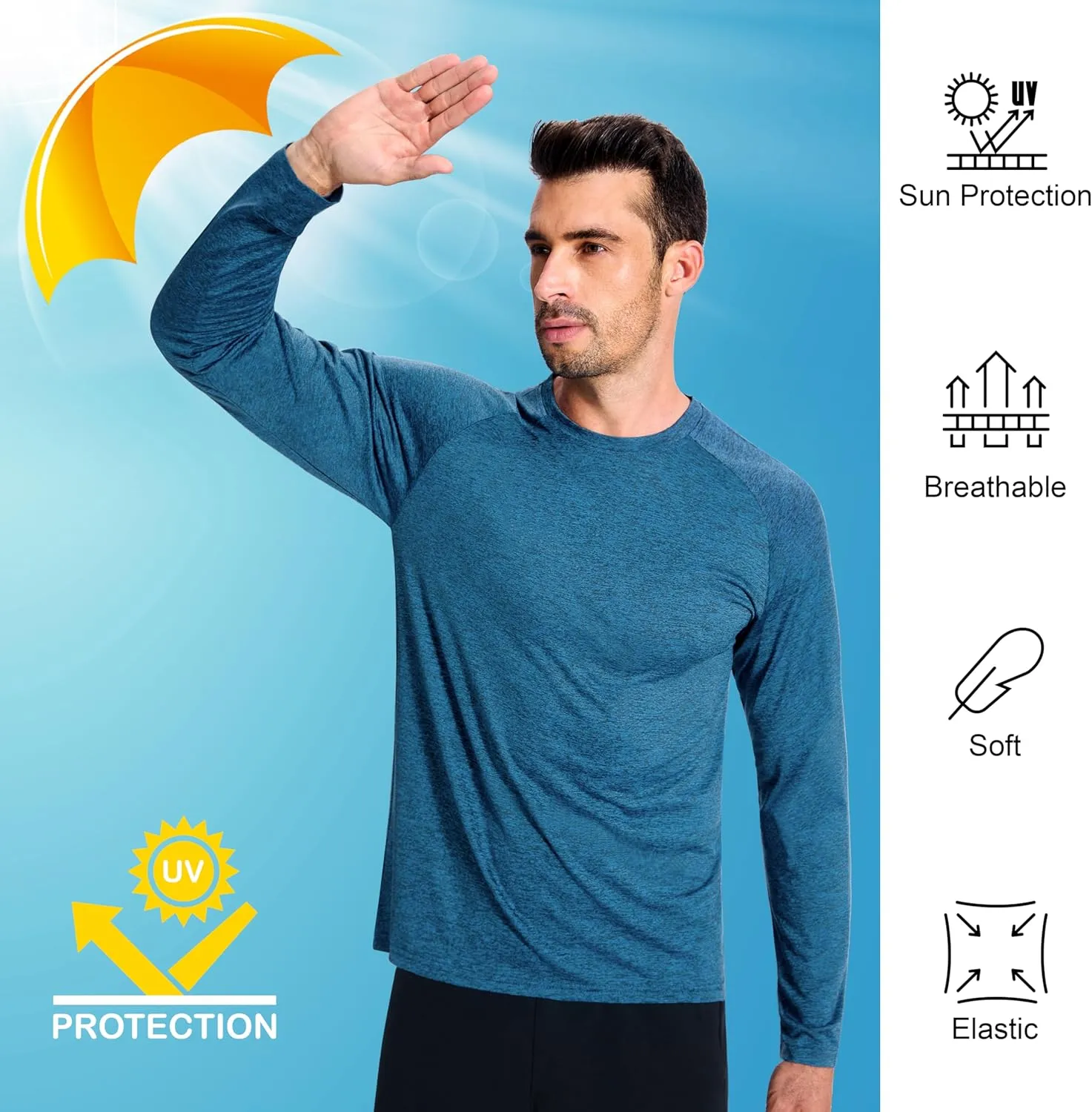 3 Pack Men's Dry Fit Quick Dry Long Sleeve Shirts -Performance Workout Running Gym Sun Protection Crew Tees Tshirts