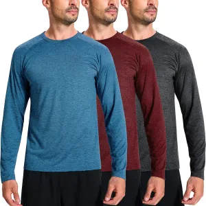 3 Pack Men's Dry Fit Quick Dry Long Sleeve Shirts -Performance Workout Running Gym Sun Protection Crew Tees Tshirts