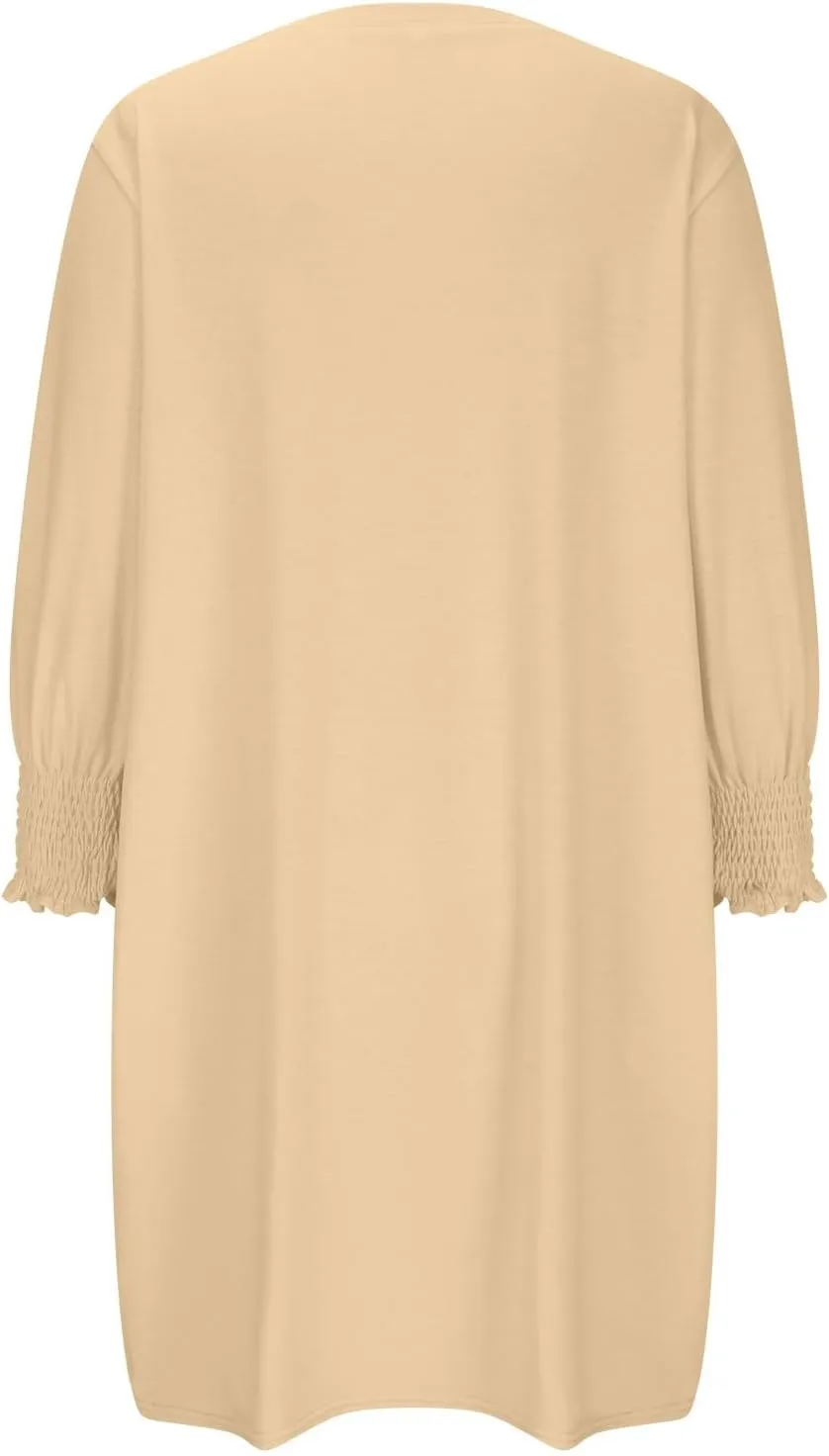3/4 Sleeve Womens Dresses Summer Spring Quarter Sleeve Crew Neck Mini Dress Loose Fit Beach Coverups Comfy Tshirt Dress