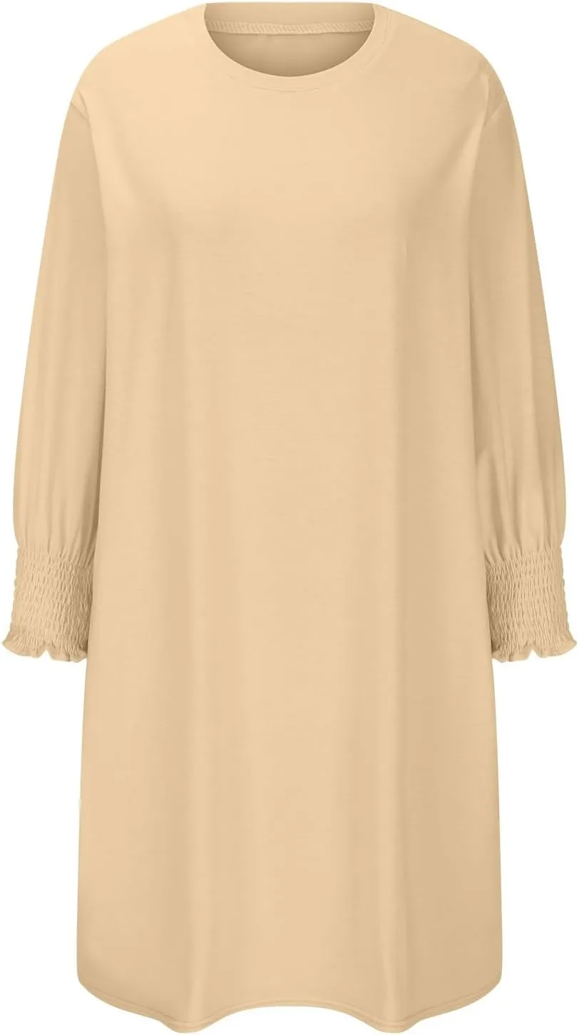 3/4 Sleeve Womens Dresses Summer Spring Quarter Sleeve Crew Neck Mini Dress Loose Fit Beach Coverups Comfy Tshirt Dress