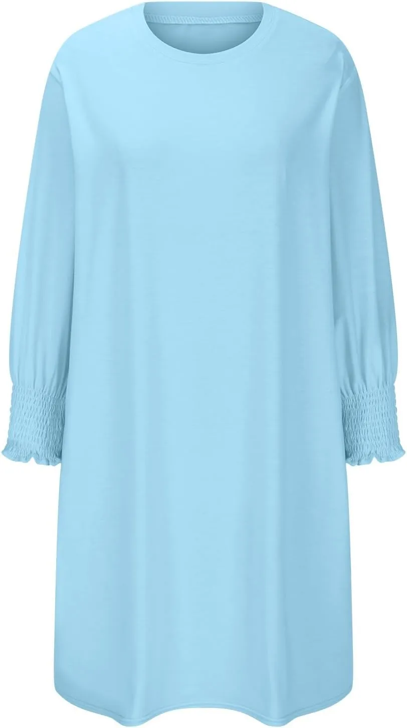3/4 Sleeve Womens Dresses Summer Spring Quarter Sleeve Crew Neck Mini Dress Loose Fit Beach Coverups Comfy Tshirt Dress