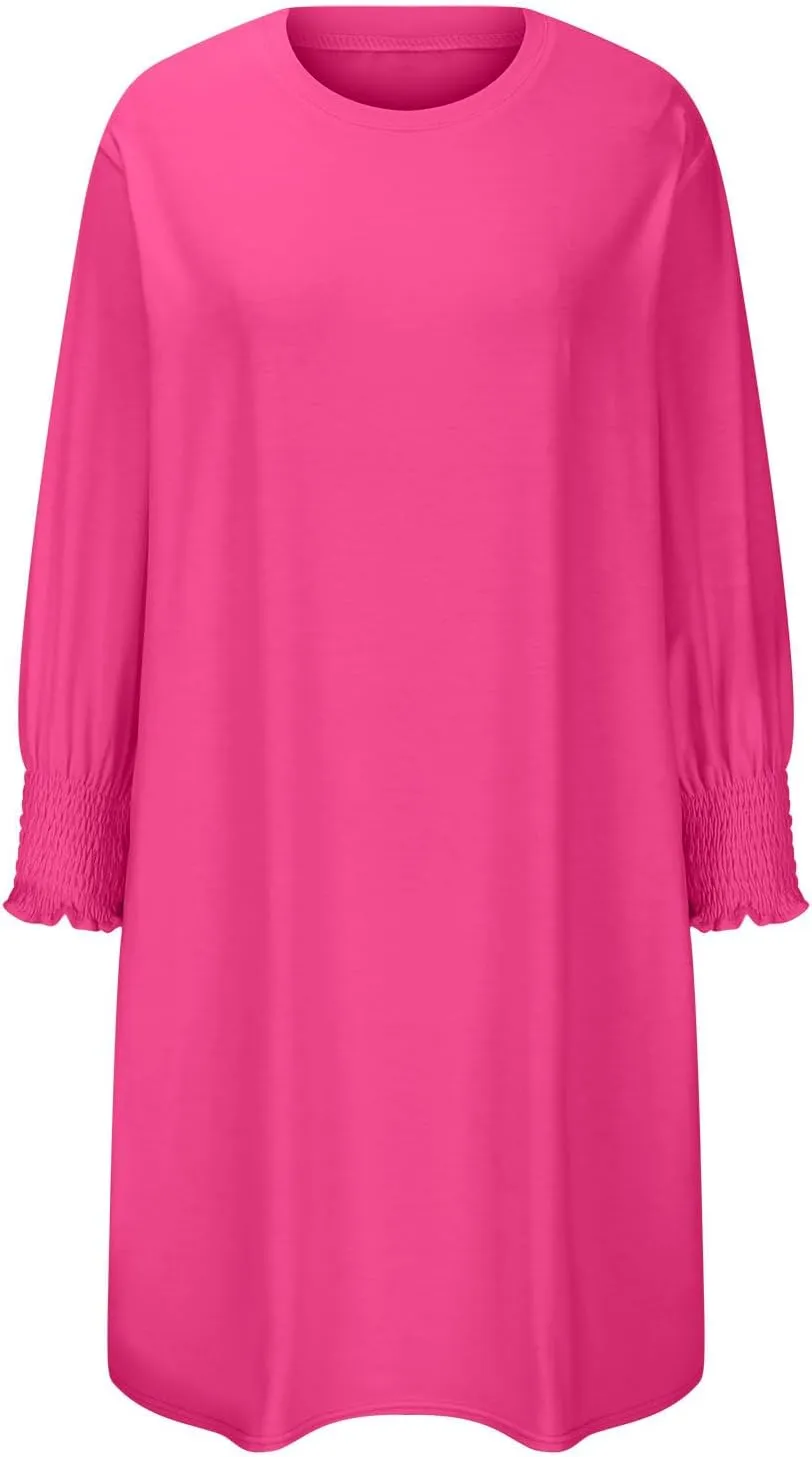 3/4 Sleeve Womens Dresses Summer Spring Quarter Sleeve Crew Neck Mini Dress Loose Fit Beach Coverups Comfy Tshirt Dress