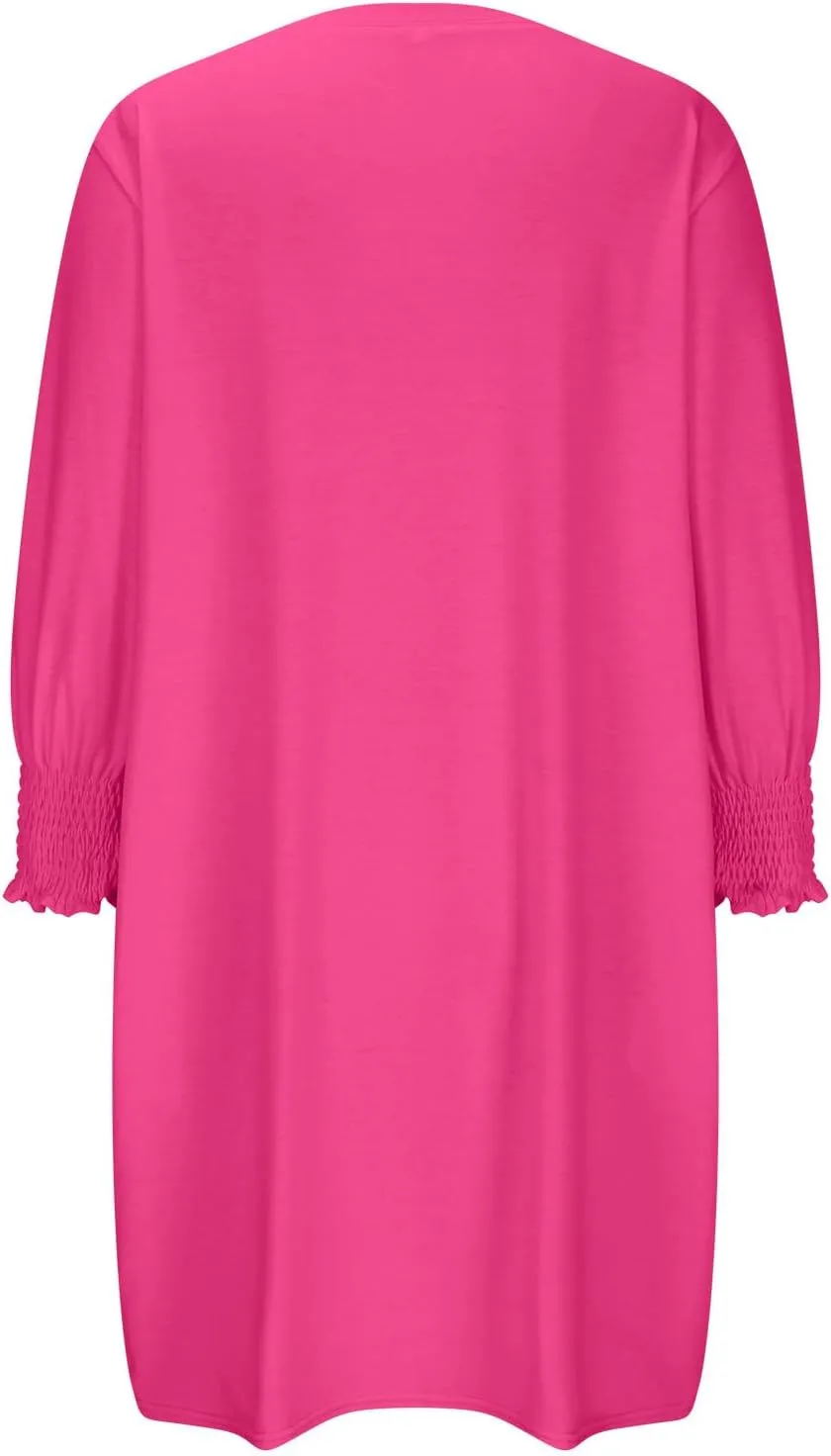 3/4 Sleeve Womens Dresses Summer Spring Quarter Sleeve Crew Neck Mini Dress Loose Fit Beach Coverups Comfy Tshirt Dress
