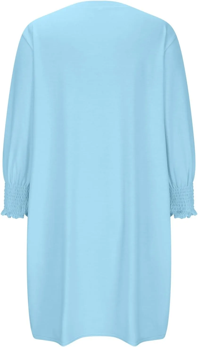 3/4 Sleeve Womens Dresses Summer Spring Quarter Sleeve Crew Neck Mini Dress Loose Fit Beach Coverups Comfy Tshirt Dress
