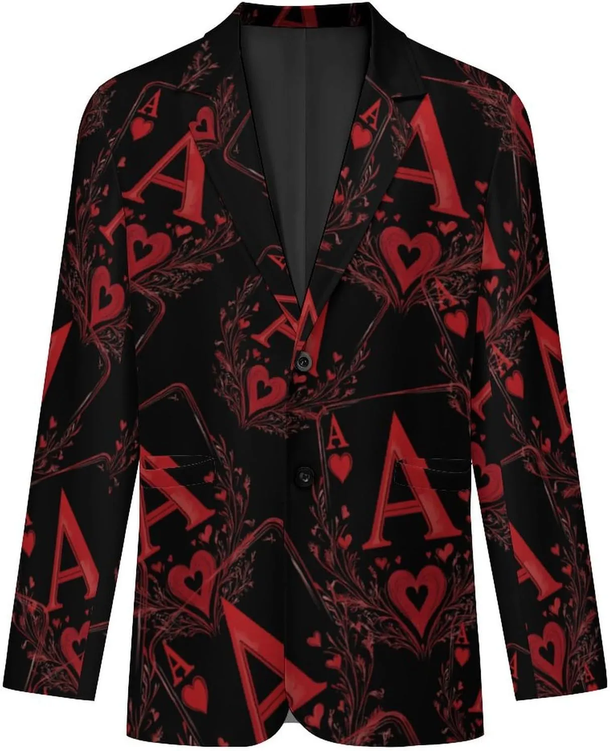 A Red-Heart Poker Mens Blazer Casual Two Button Lapel Suits Jacket Lightweight Business Coats