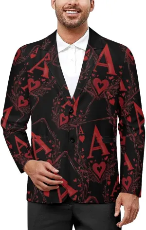 A Red-Heart Poker Mens Blazer Casual Two Button Lapel Suits Jacket Lightweight Business Coats