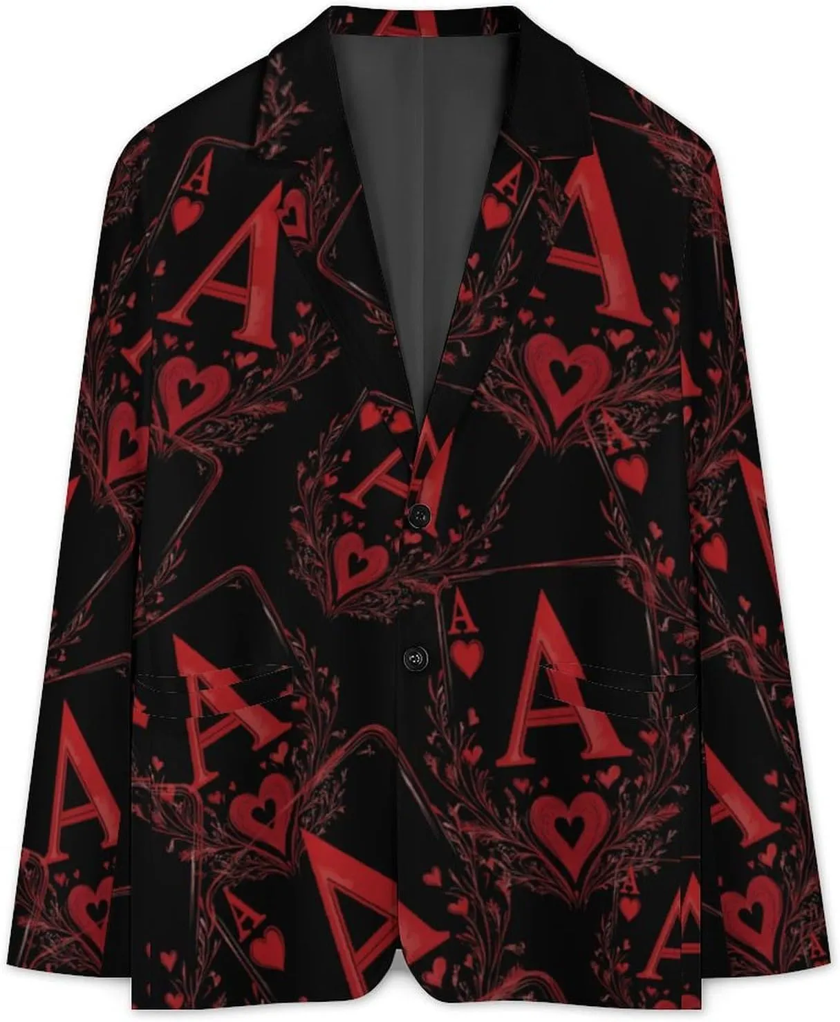 A Red-Heart Poker Mens Blazer Casual Two Button Lapel Suits Jacket Lightweight Business Coats