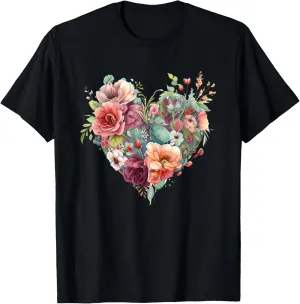 Aesthetic Boho Heart Shape Wildflower Lover Floral Flowers T-Shirt