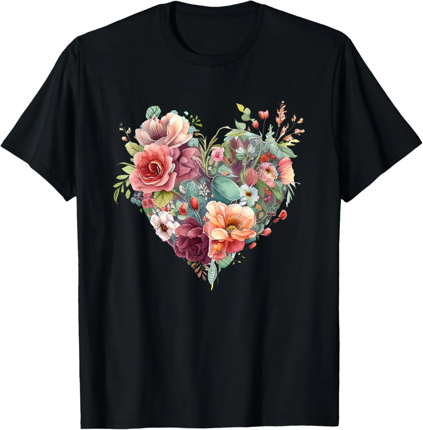 Aesthetic Boho Heart Shape Wildflower Lover Floral Flowers T-Shirt