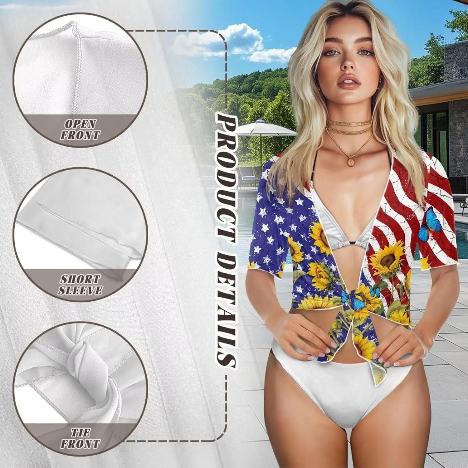 AFPANQZ Cardigans Sexy Open Front Self Tie Cardgans Spring Summer Soft Lightweight Chiffon T-Shirt Bikini Tee Top