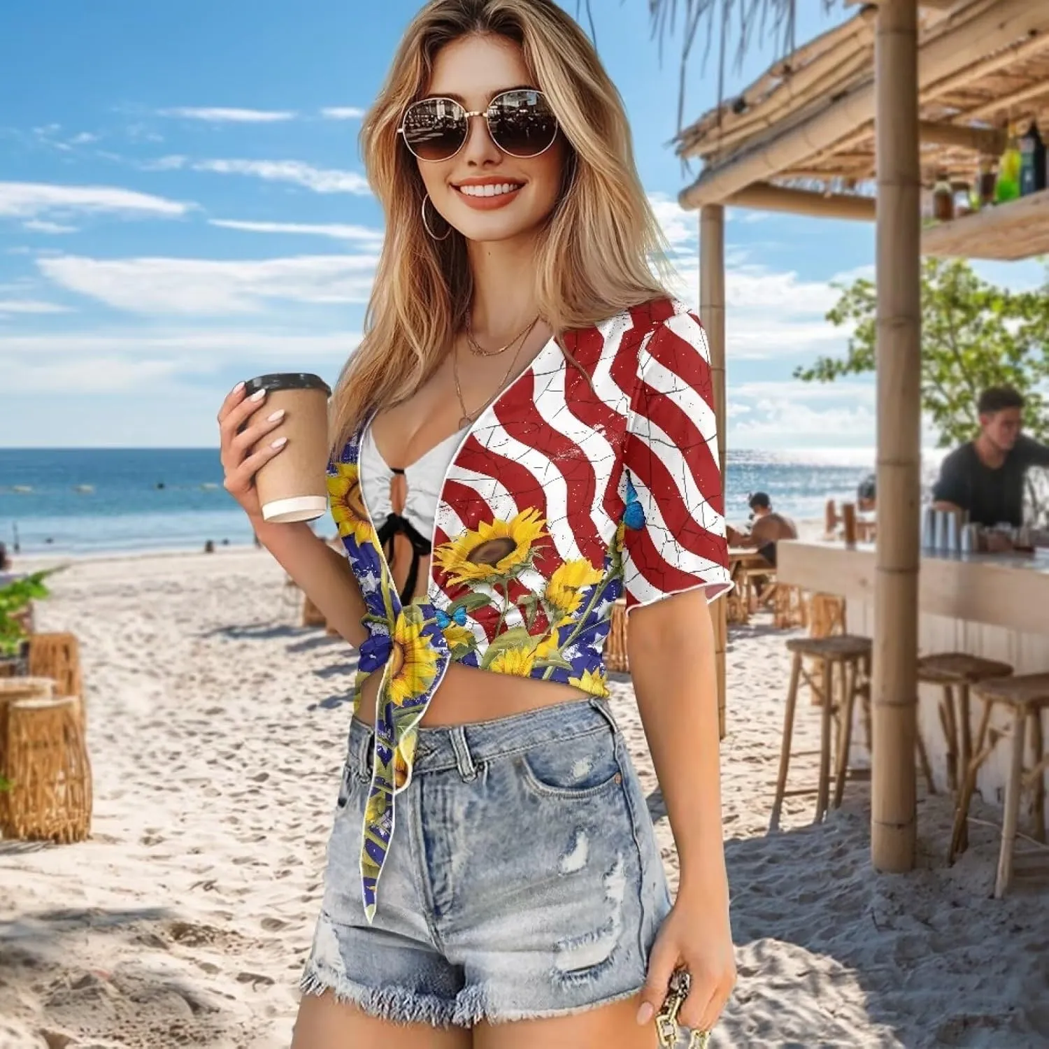 AFPANQZ Cardigans Sexy Open Front Self Tie Cardgans Spring Summer Soft Lightweight Chiffon T-Shirt Bikini Tee Top