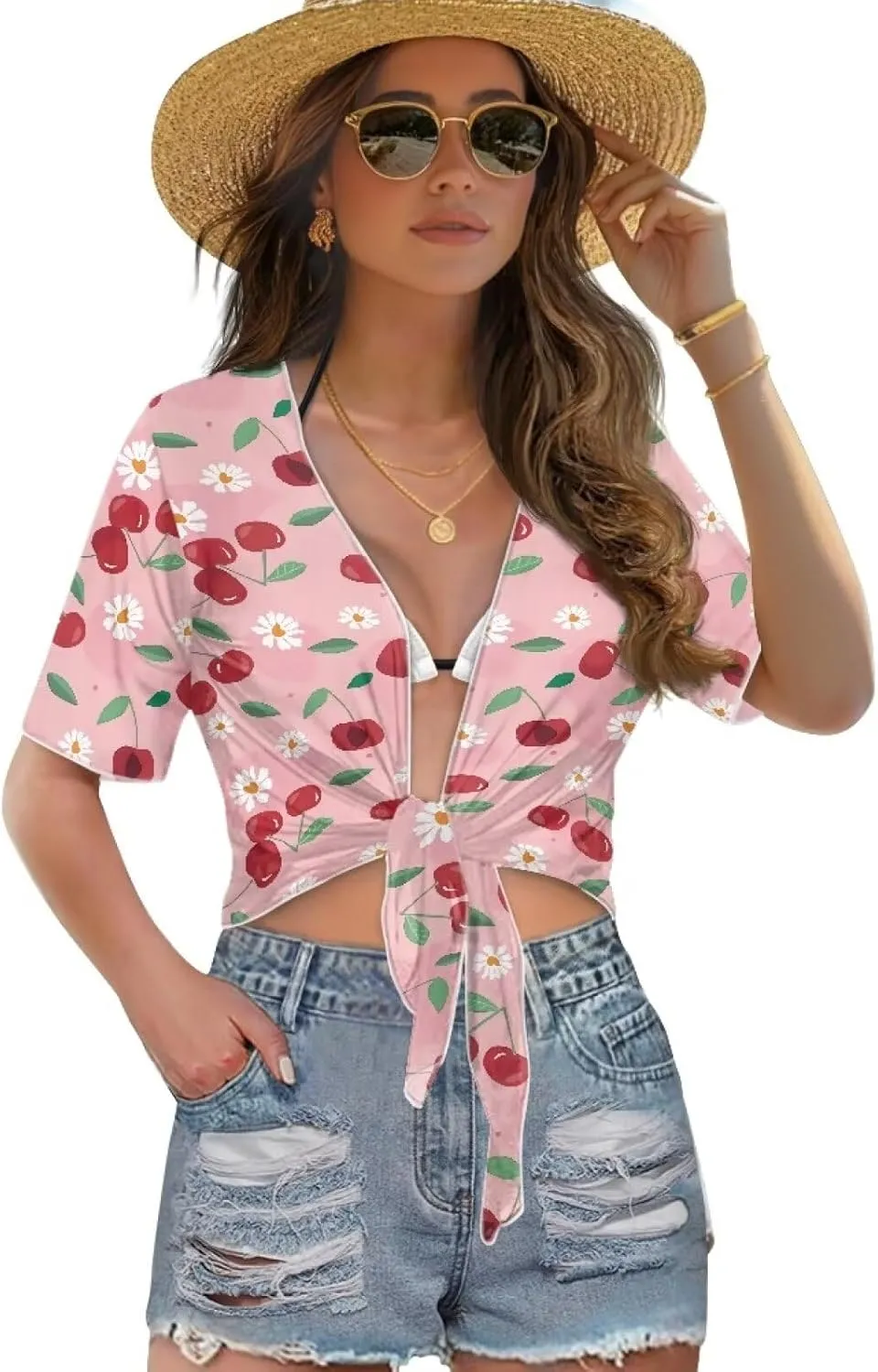 AFPANQZ Cardigans Sexy Open Front Self Tie Cardgans Spring Summer Soft Lightweight Chiffon T-Shirt Bikini Tee Top