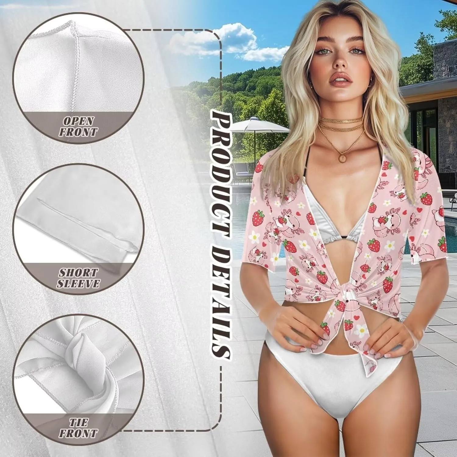 AFPANQZ Cardigans Sexy Open Front Self Tie Cardgans Spring Summer Soft Lightweight Chiffon T-Shirt Bikini Tee Top