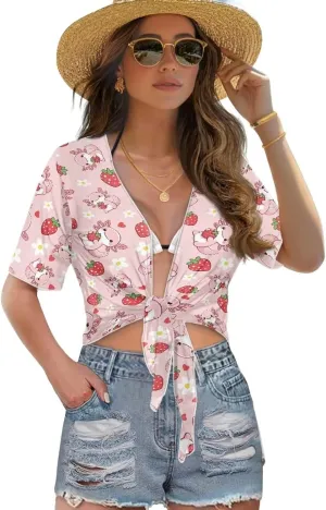 AFPANQZ Cardigans Sexy Open Front Self Tie Cardgans Spring Summer Soft Lightweight Chiffon T-Shirt Bikini Tee Top