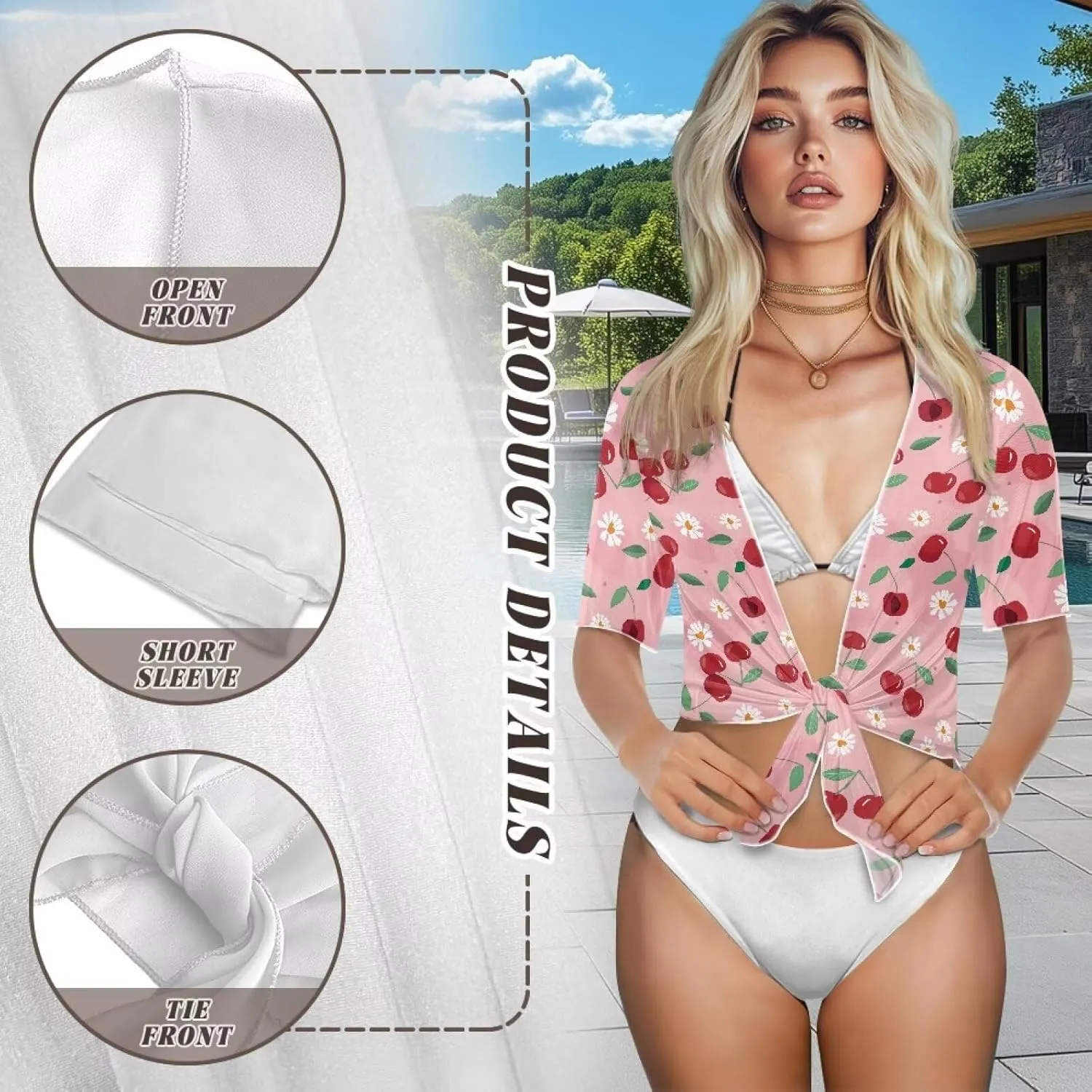 AFPANQZ Cardigans Sexy Open Front Self Tie Cardgans Spring Summer Soft Lightweight Chiffon T-Shirt Bikini Tee Top