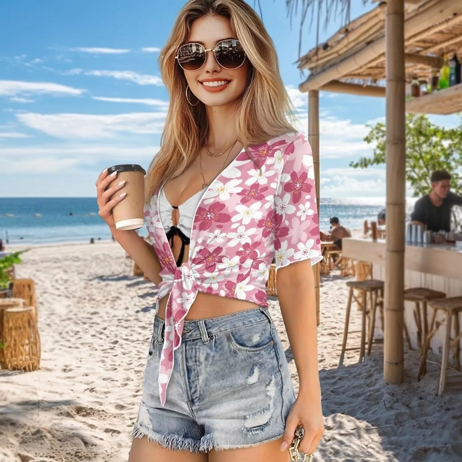 AFPANQZ Cardigans Sexy Open Front Self Tie Cardgans Spring Summer Soft Lightweight Chiffon T-Shirt Bikini Tee Top