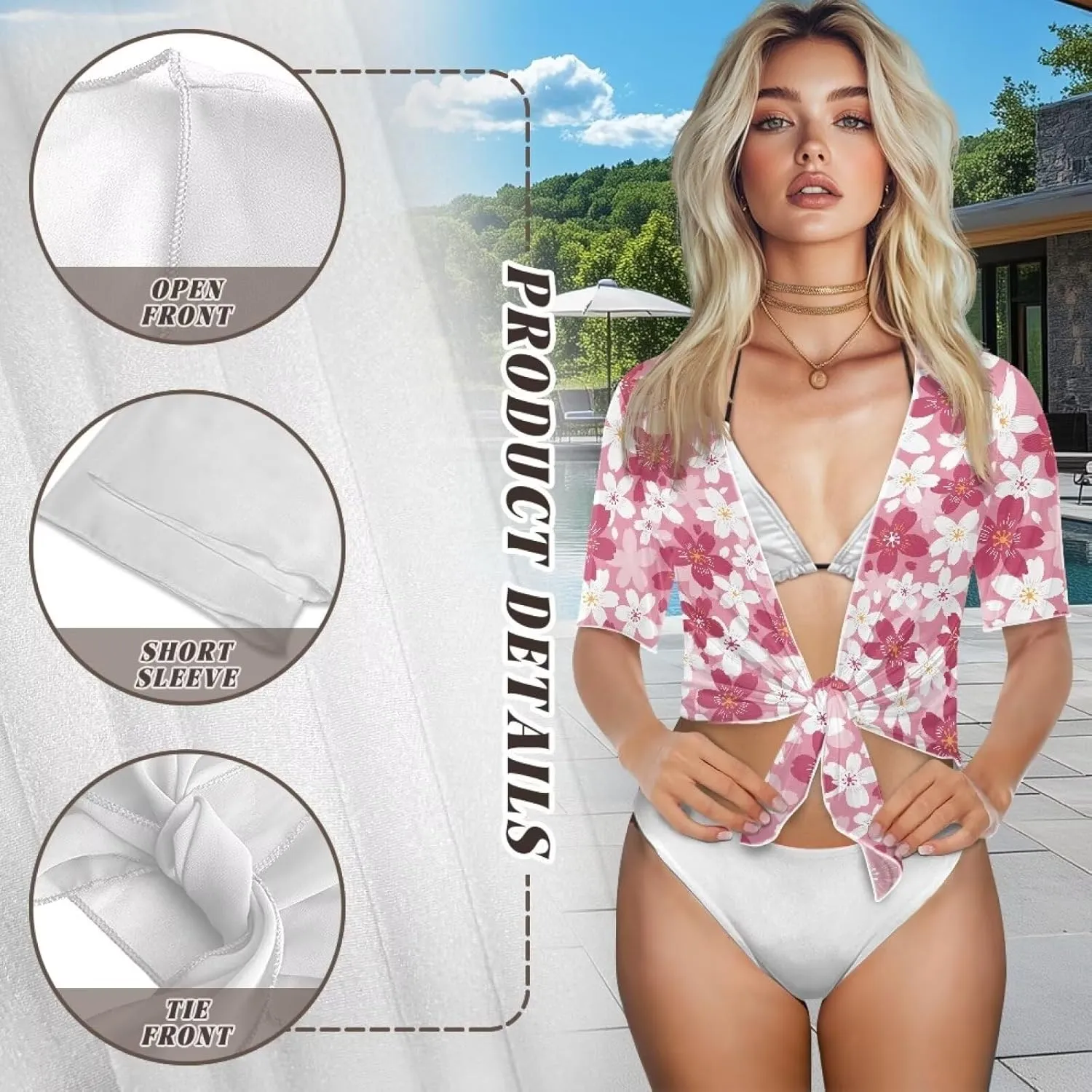 AFPANQZ Cardigans Sexy Open Front Self Tie Cardgans Spring Summer Soft Lightweight Chiffon T-Shirt Bikini Tee Top