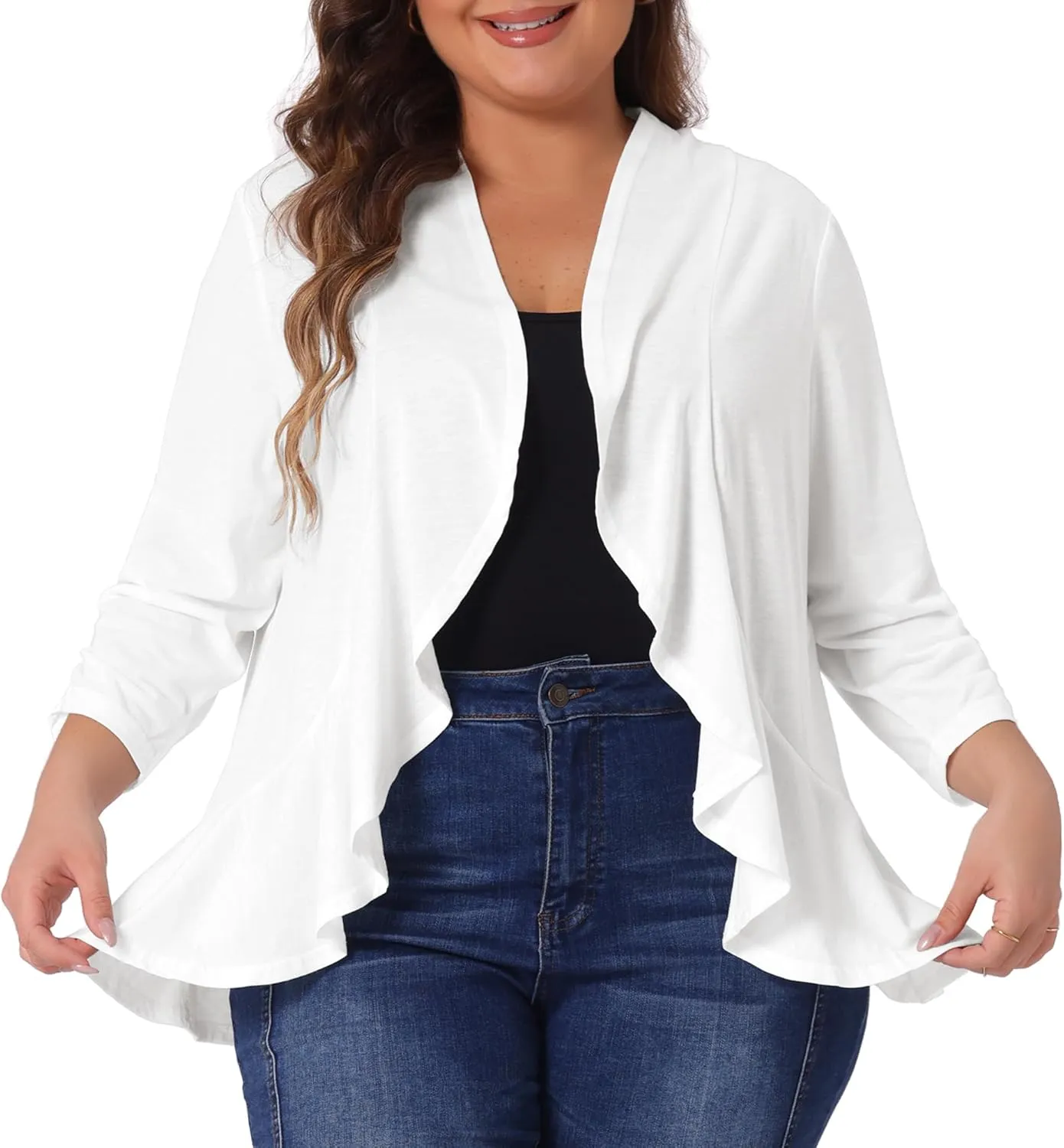 Agnes Orinda Plus Size Cardigan for Women Soft 3/4 Sleeve Open Front Cropped Shrug Bolero Cardigans Jacket