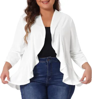 Agnes Orinda Plus Size Cardigan for Women Soft 3/4 Sleeve Open Front Cropped Shrug Bolero Cardigans Jacket