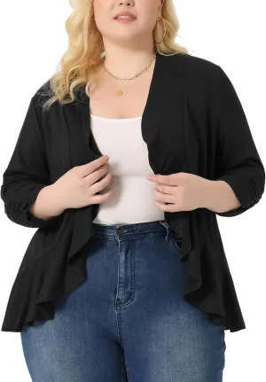 Agnes Orinda Plus Size Cardigan for Women Soft 3/4 Sleeve Open Front Cropped Shrug Bolero Cardigans Jacket