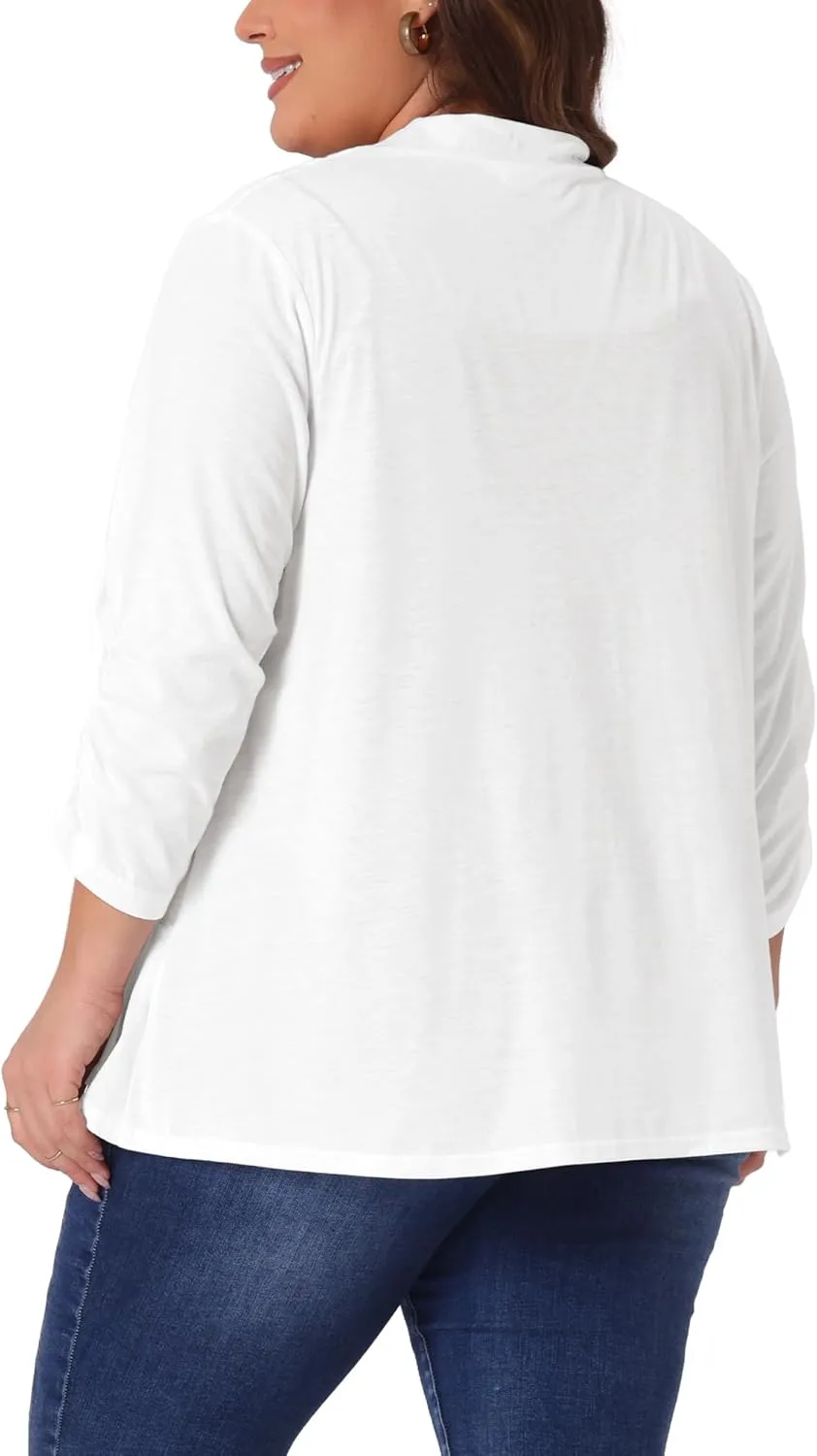 Agnes Orinda Plus Size Cardigan for Women Soft 3/4 Sleeve Open Front Cropped Shrug Bolero Cardigans Jacket