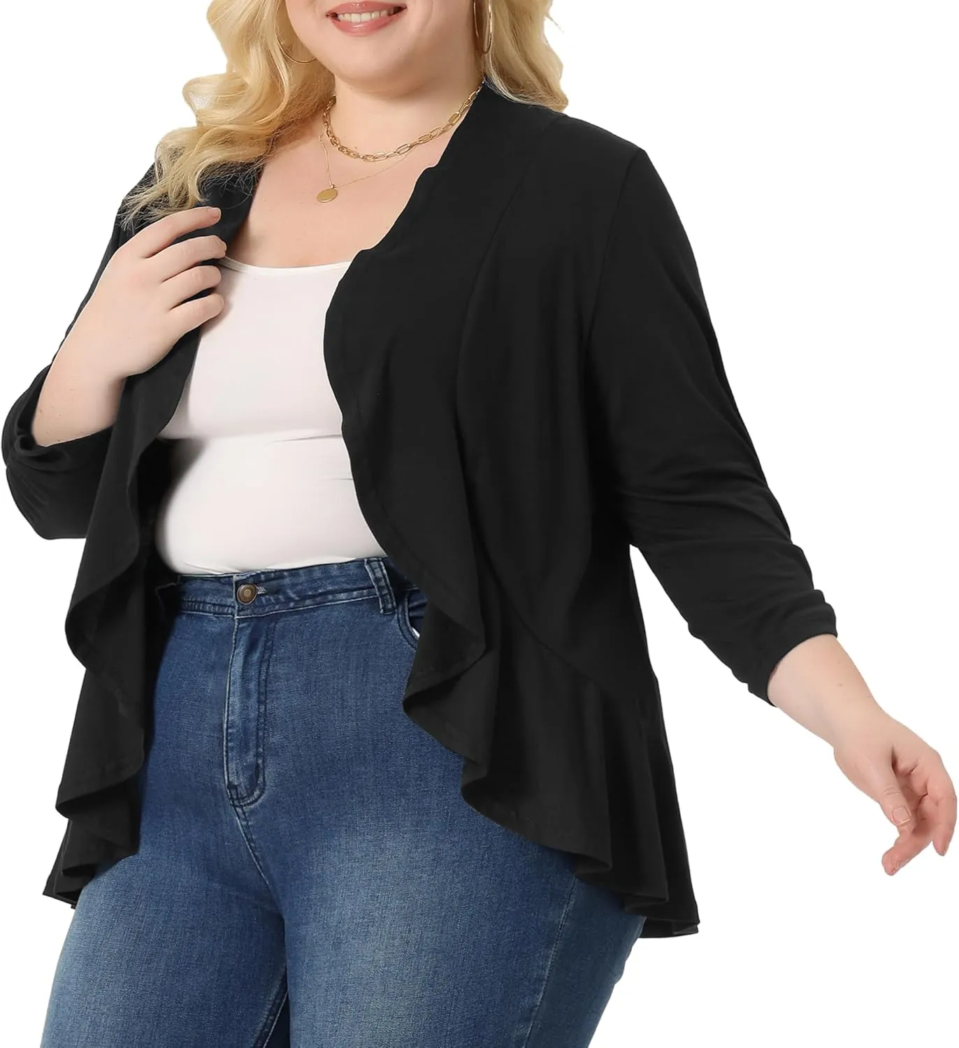 Agnes Orinda Plus Size Cardigan for Women Soft 3/4 Sleeve Open Front Cropped Shrug Bolero Cardigans Jacket