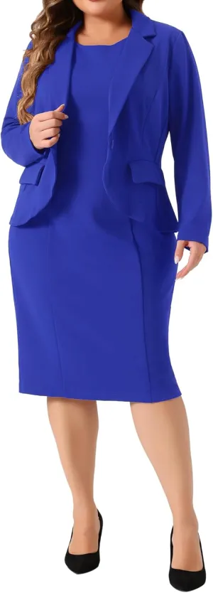 Agnes Orinda Plus Size Dress Suits for Women Two Piece Outfits Blazers Jacket and Sleeveless Dress Business Casual Suit Sets