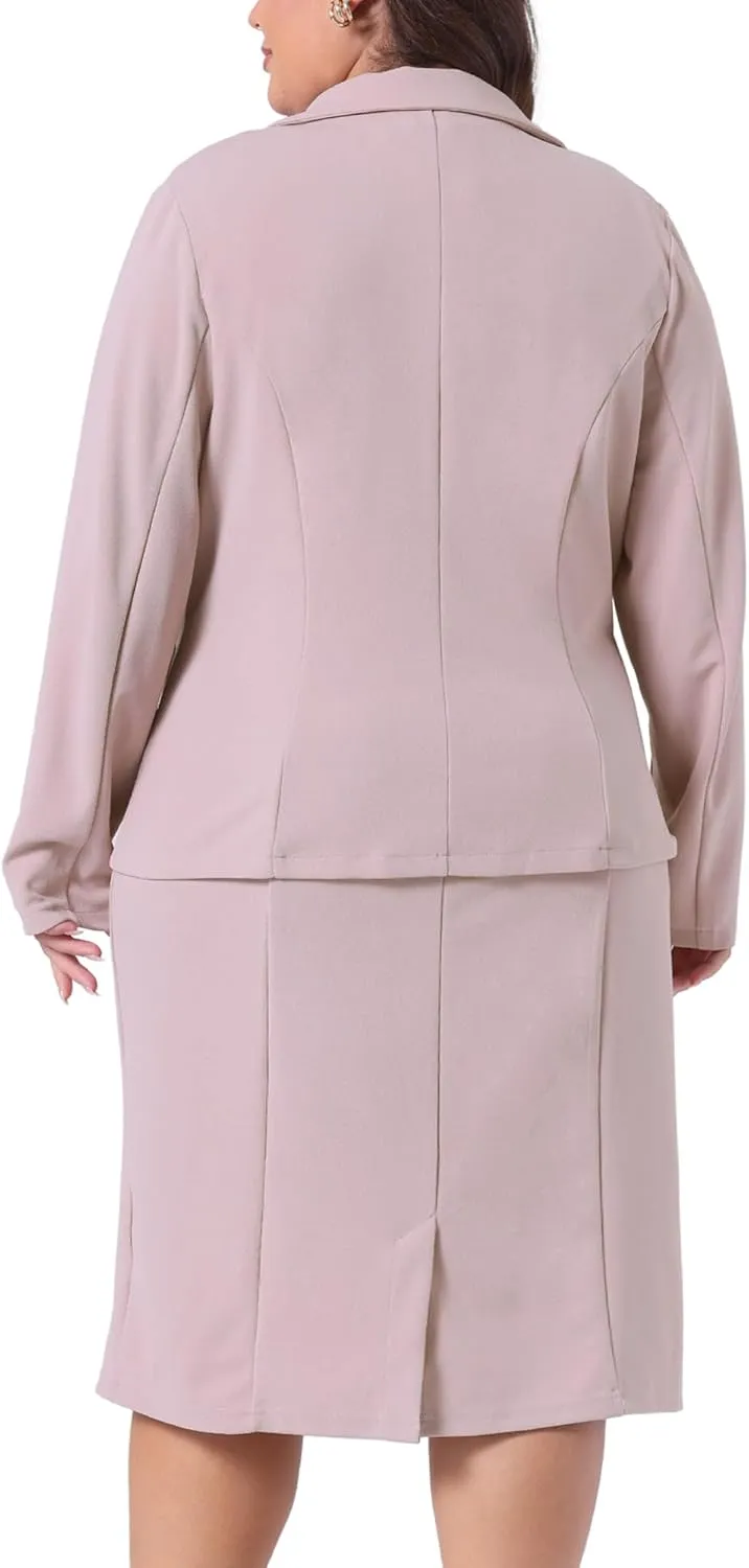 Agnes Orinda Plus Size Dress Suits for Women Two Piece Outfits Blazers Jacket and Sleeveless Dress Business Casual Suit Sets