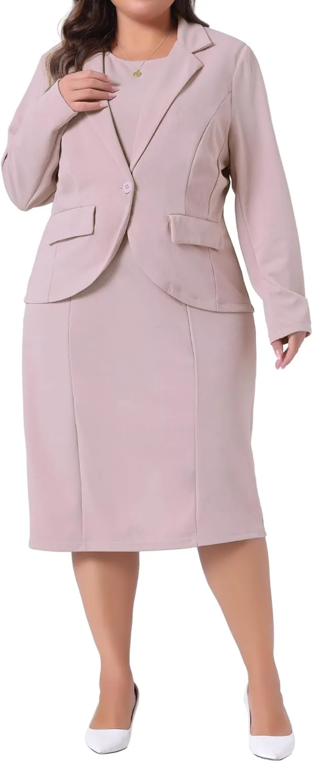 Agnes Orinda Plus Size Dress Suits for Women Two Piece Outfits Blazers Jacket and Sleeveless Dress Business Casual Suit Sets