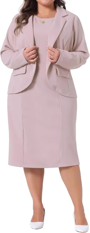 Agnes Orinda Plus Size Dress Suits for Women Two Piece Outfits Blazers Jacket and Sleeveless Dress Business Casual Suit Sets