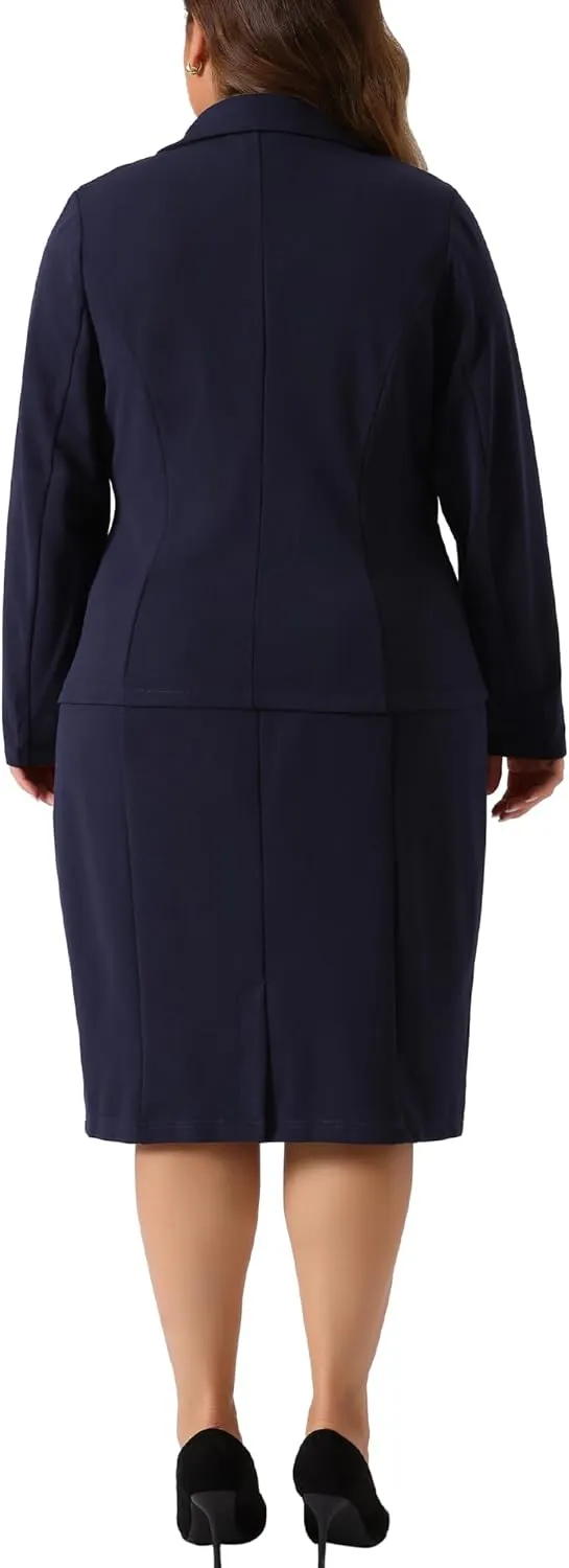 Agnes Orinda Plus Size Dress Suits for Women Two Piece Outfits Blazers Jacket and Sleeveless Dress Business Casual Suit Sets