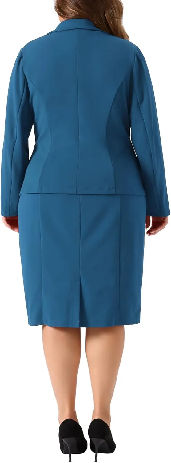 Agnes Orinda Plus Size Dress Suits for Women Two Piece Outfits Blazers Jacket and Sleeveless Dress Business Casual Suit Sets