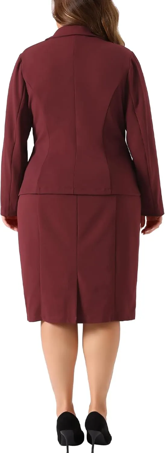 Agnes Orinda Plus Size Dress Suits for Women Two Piece Outfits Blazers Jacket and Sleeveless Dress Business Casual Suit Sets
