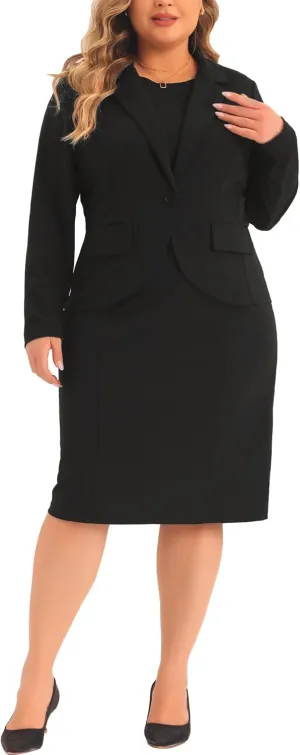 Agnes Orinda Plus Size Dress Suits for Women Two Piece Outfits Blazers Jacket and Sleeveless Dress Business Casual Suit Sets