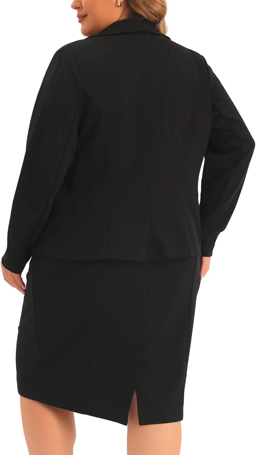 Agnes Orinda Plus Size Dress Suits for Women Two Piece Outfits Blazers Jacket and Sleeveless Dress Business Casual Suit Sets