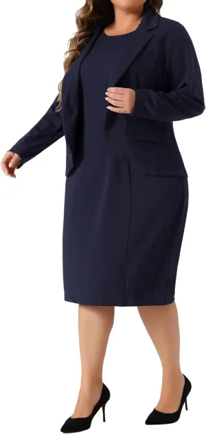 Agnes Orinda Plus Size Dress Suits for Women Two Piece Outfits Blazers Jacket and Sleeveless Dress Business Casual Suit Sets