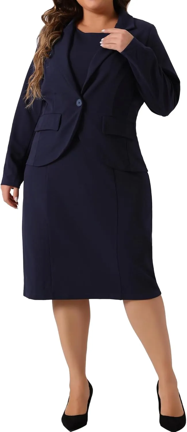 Agnes Orinda Plus Size Dress Suits for Women Two Piece Outfits Blazers Jacket and Sleeveless Dress Business Casual Suit Sets