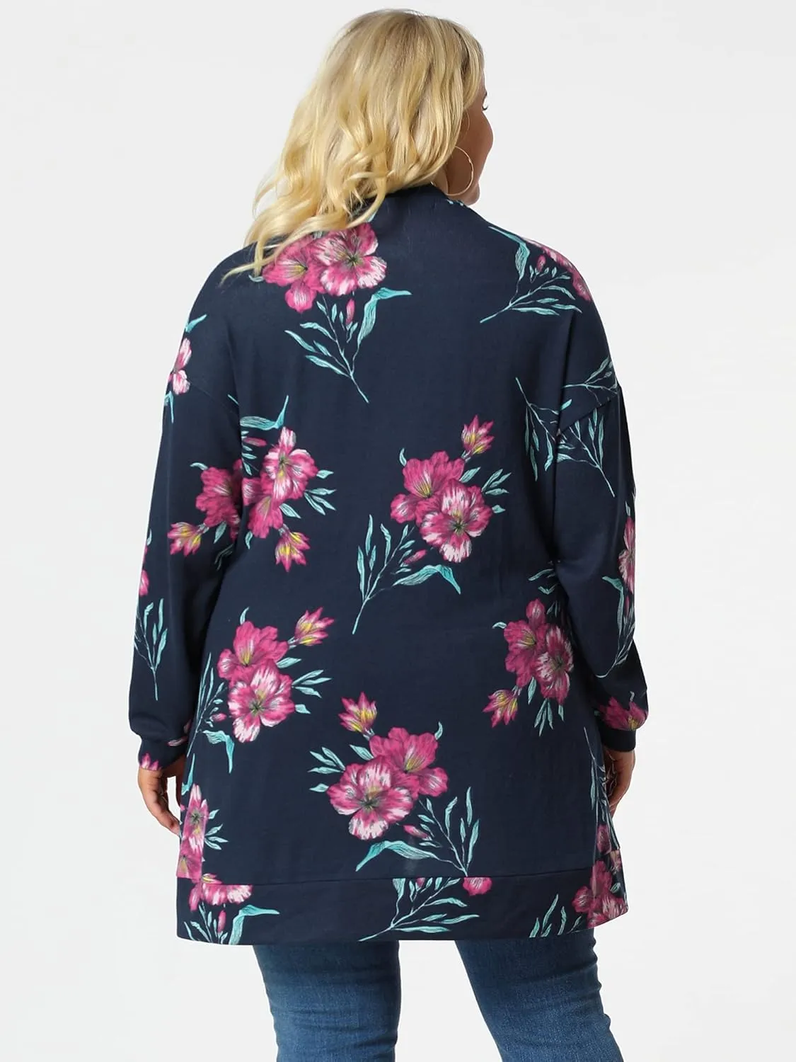 Agnes Orinda Women's Plus Size Lightweight Cardigan Casual Soft Long Sleeve Floral Knit Cardigans with Pockets