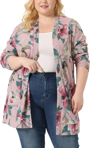 Agnes Orinda Women's Plus Size Lightweight Cardigan Casual Soft Long Sleeve Floral Knit Cardigans with Pockets