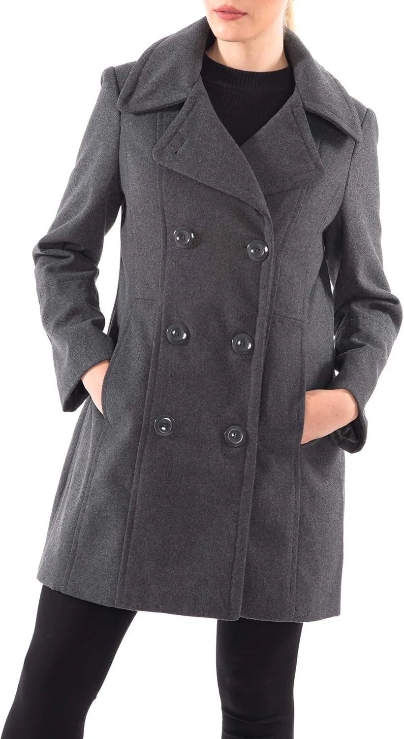 Alpine Swiss Norah Womens Wool Blend Peacoat Runs Large  Double-Breasted Jacket with Flattering Fit