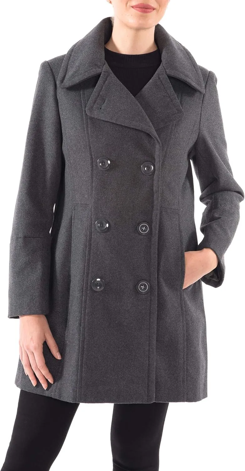 Alpine Swiss Norah Womens Wool Blend Peacoat Runs Large  Double-Breasted Jacket with Flattering Fit