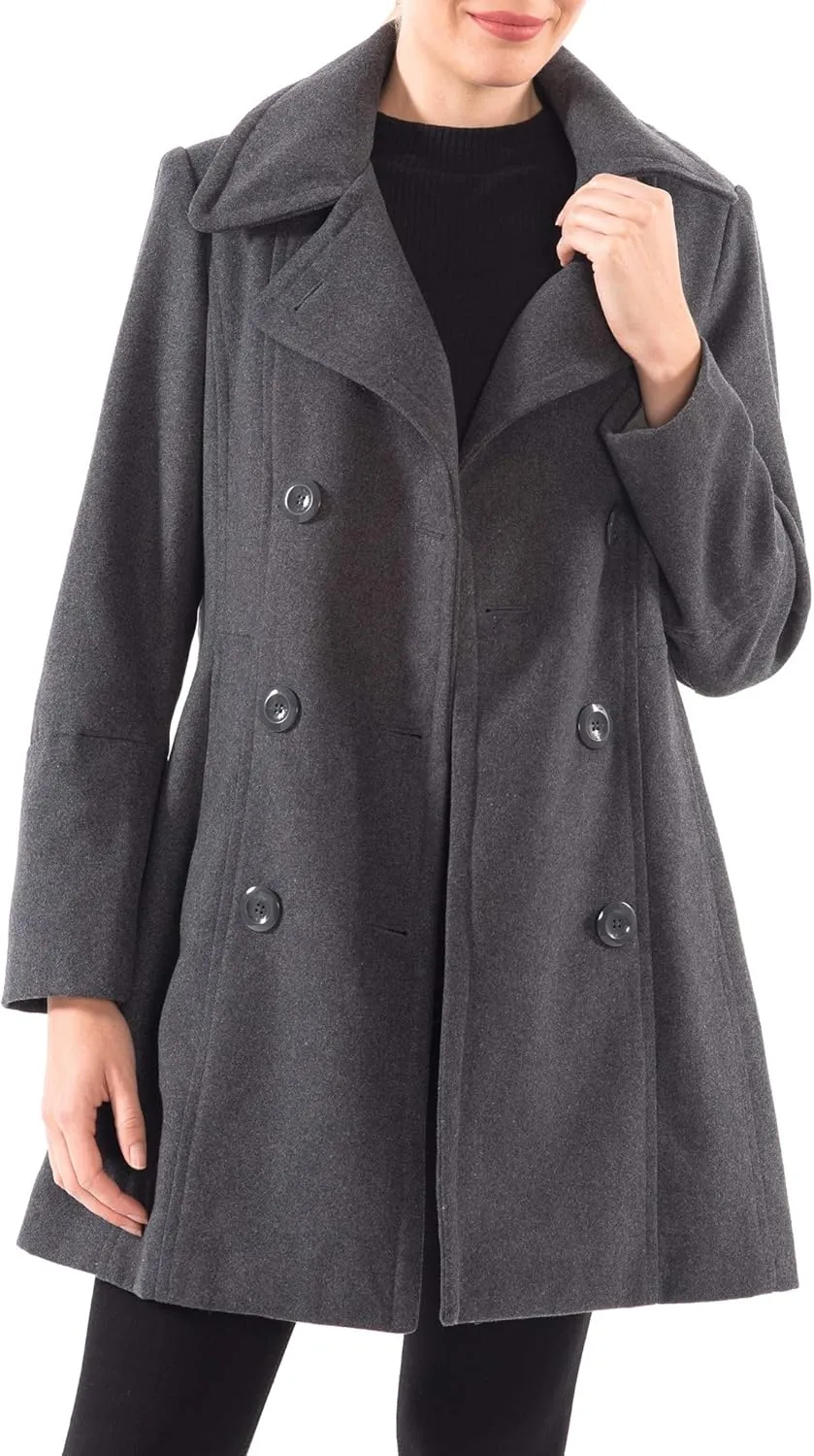 Alpine Swiss Norah Womens Wool Blend Peacoat Runs Large  Double-Breasted Jacket with Flattering Fit