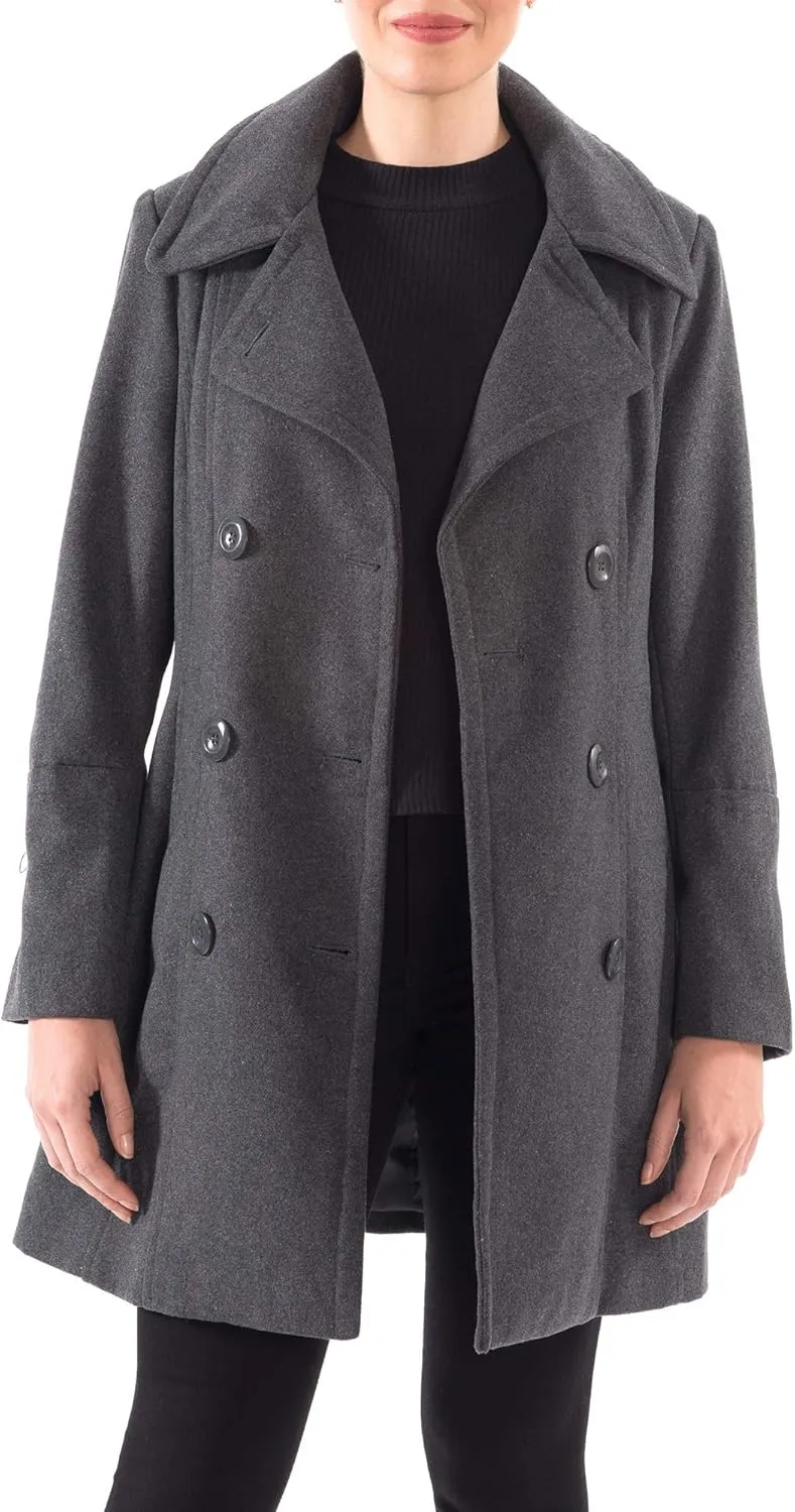 Alpine Swiss Norah Womens Wool Blend Peacoat Runs Large  Double-Breasted Jacket with Flattering Fit
