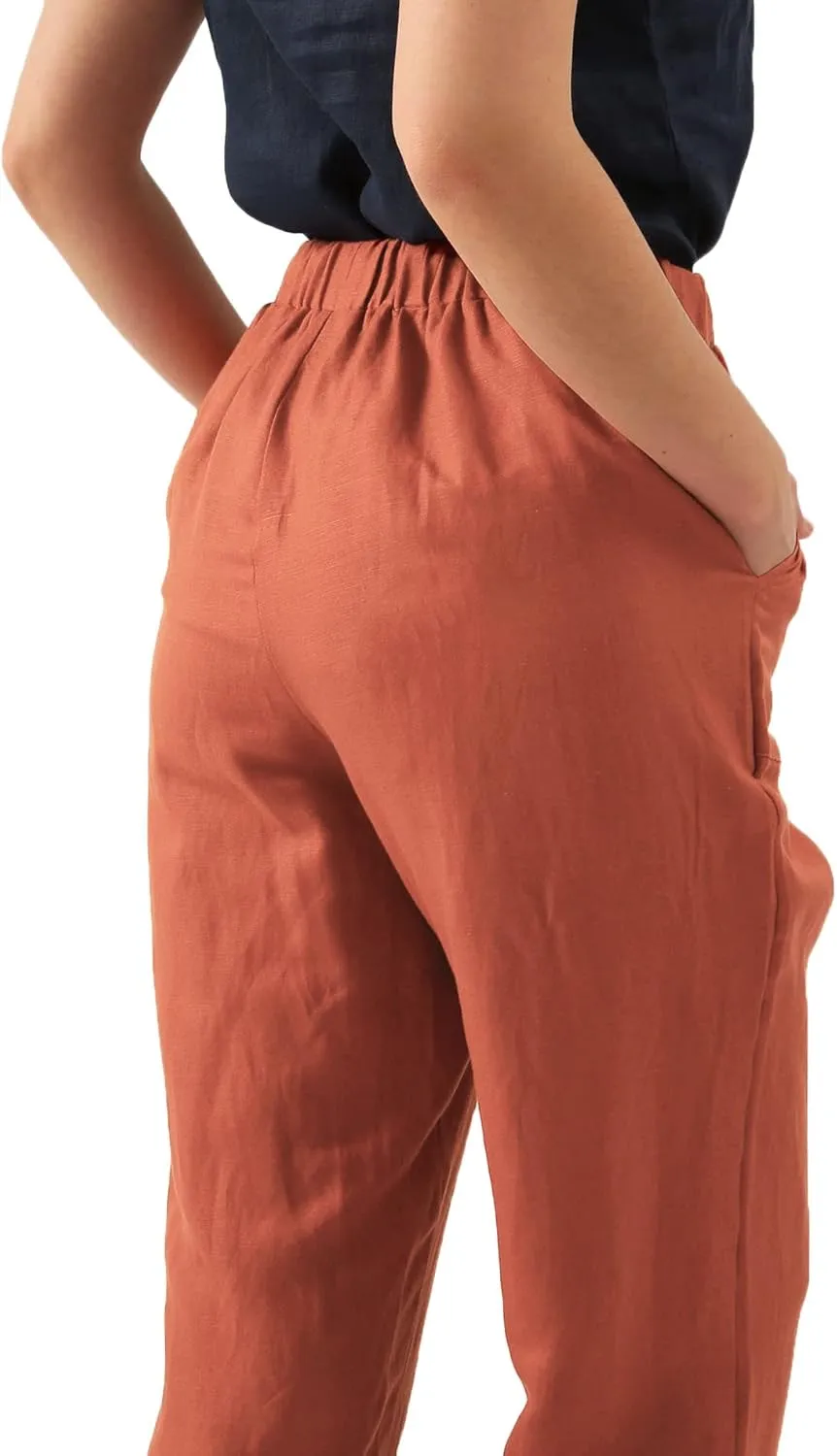 Amazhiyu Womens Linen High Waist Pencil Pants with Pockets Drawstring Trousers