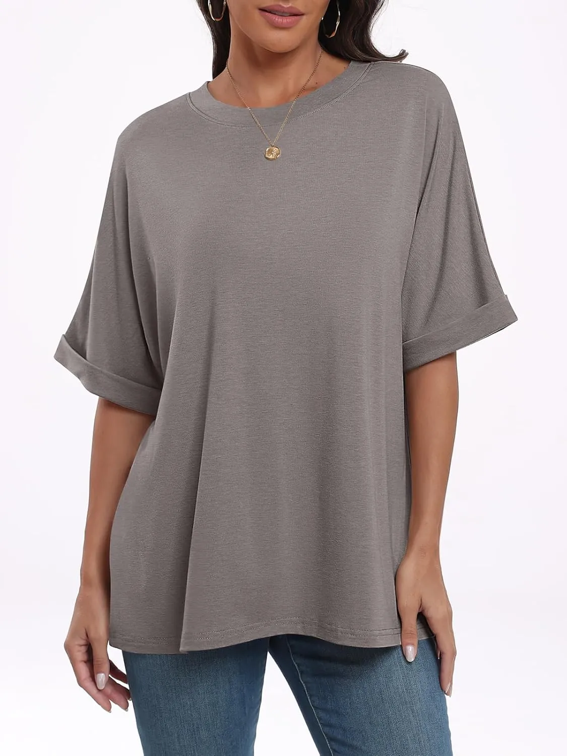 ANRABESS Womens Tops Oversized T Shirts Short Sleeve Crewneck Summer Casual Loose Basic Tee Shirt 2025 Trendy Fashion Clothes