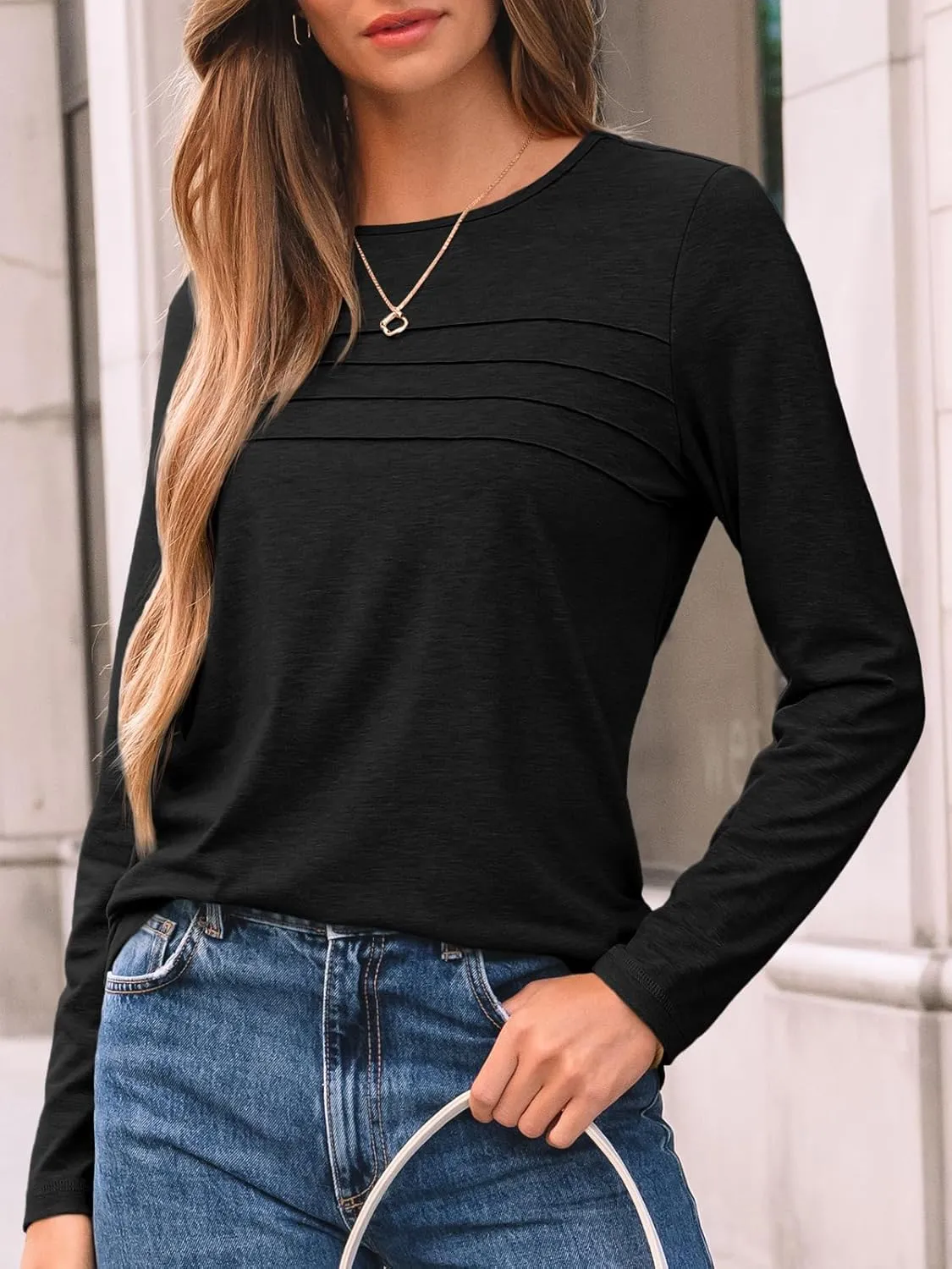 AUTOMET Long Sleeve Shirts for Women Pleated Dressy Casual Business Blouses Trendy Fashion Tunic Basic Tops